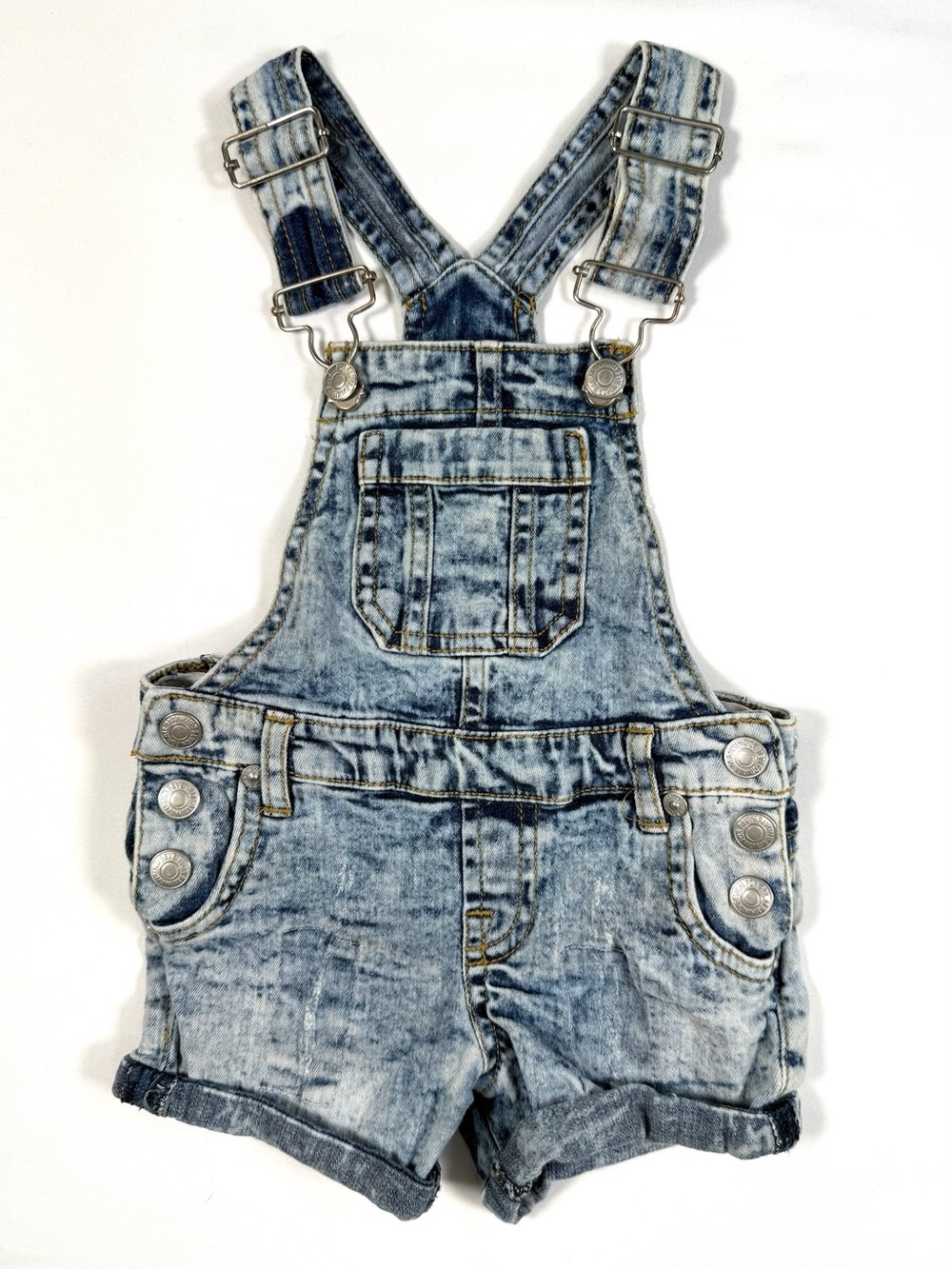 7 FOR ALL MANKIND Acid Wash Denim Short Overalls Light Wash Shortalls Y2K 18M